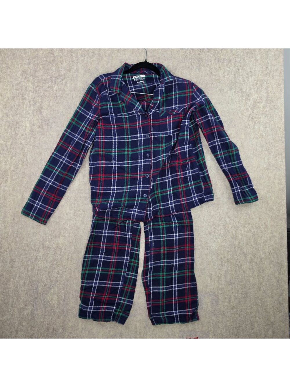 Jammies Women's Flannel Plaid Pajama Set Blue/Red/Green Size S/M 100% Cotton